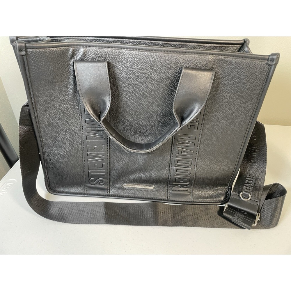 Steve Madden Shoulder Tote Bag Black‎ Leather Purse Handbag Top Handle Work